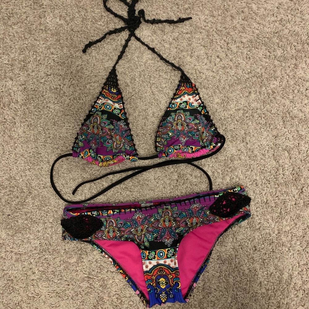 Multi color crotchet bikini size small